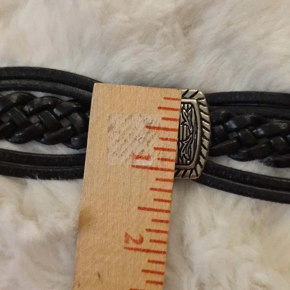 Vintage Black Braided Leather Western Cowgirl Conch Belt Womens ML